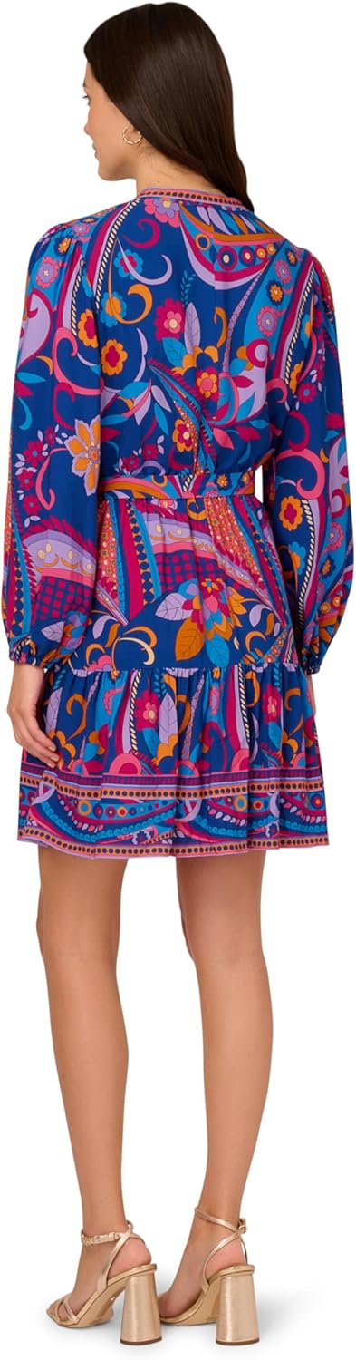 Adrianna Papell Printed Short Dress, Black/Ivory - Image 2