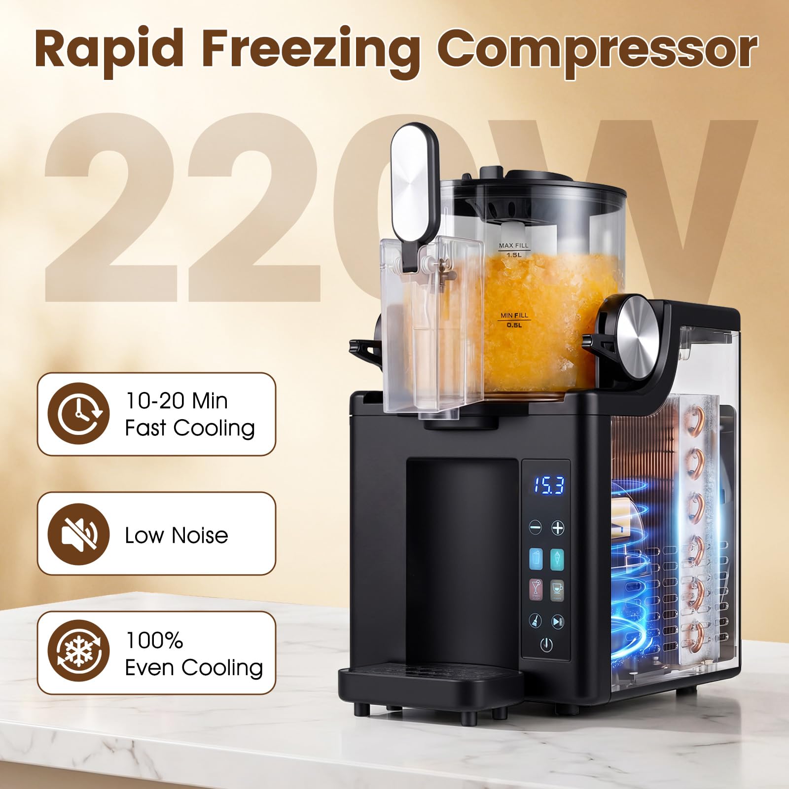 FANTASK Máquina de granizado 1,5 L | Slusheis - Máquina de helado con LED táctil, 4 modos, autolimpieza, para granizados, helados y cócteles