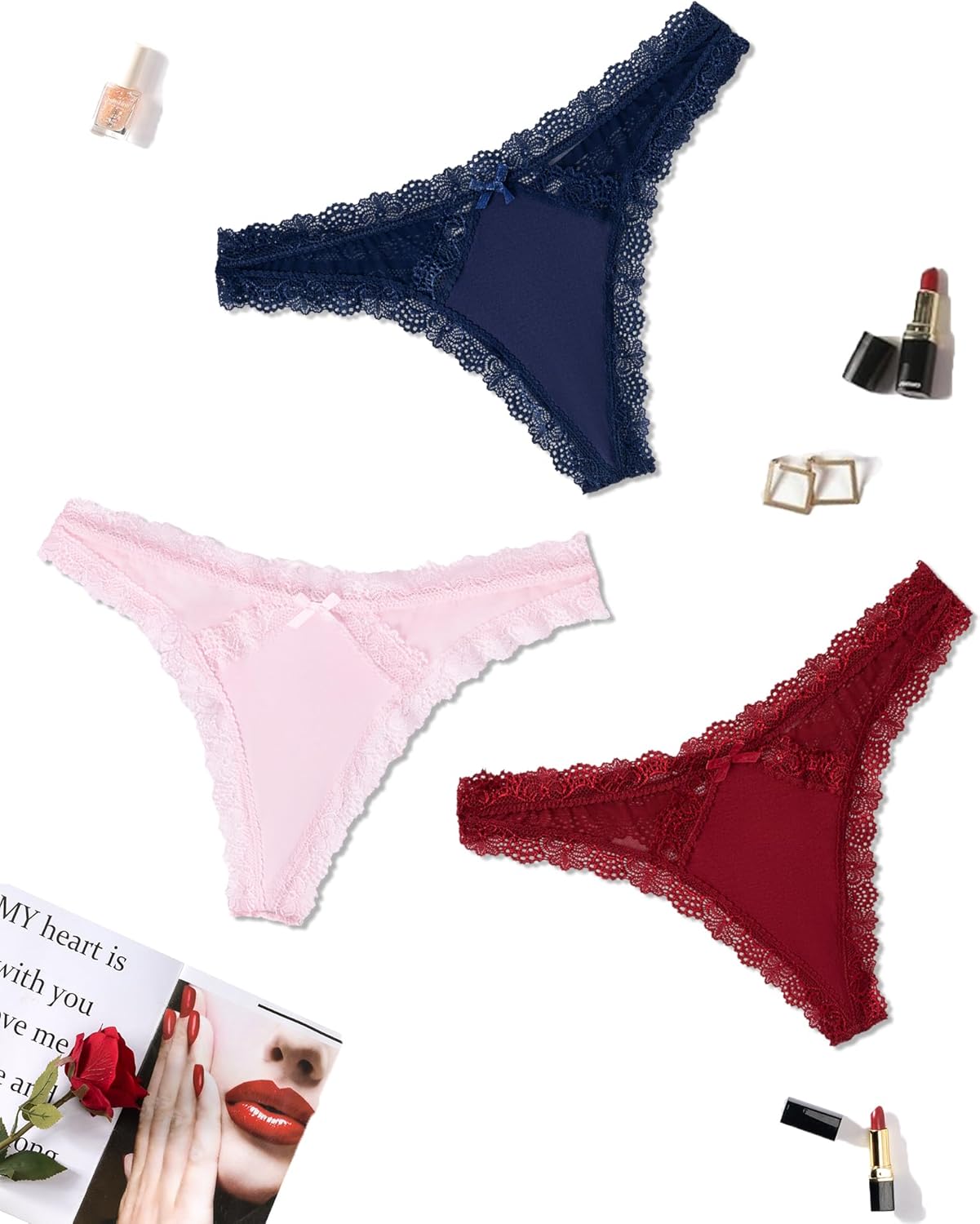 Avidlove Womens Underwear Sexy Thongs Floral Lace Bikini Panties Criss Cross Back Splice Tangas 1-3 Packs - Image 7