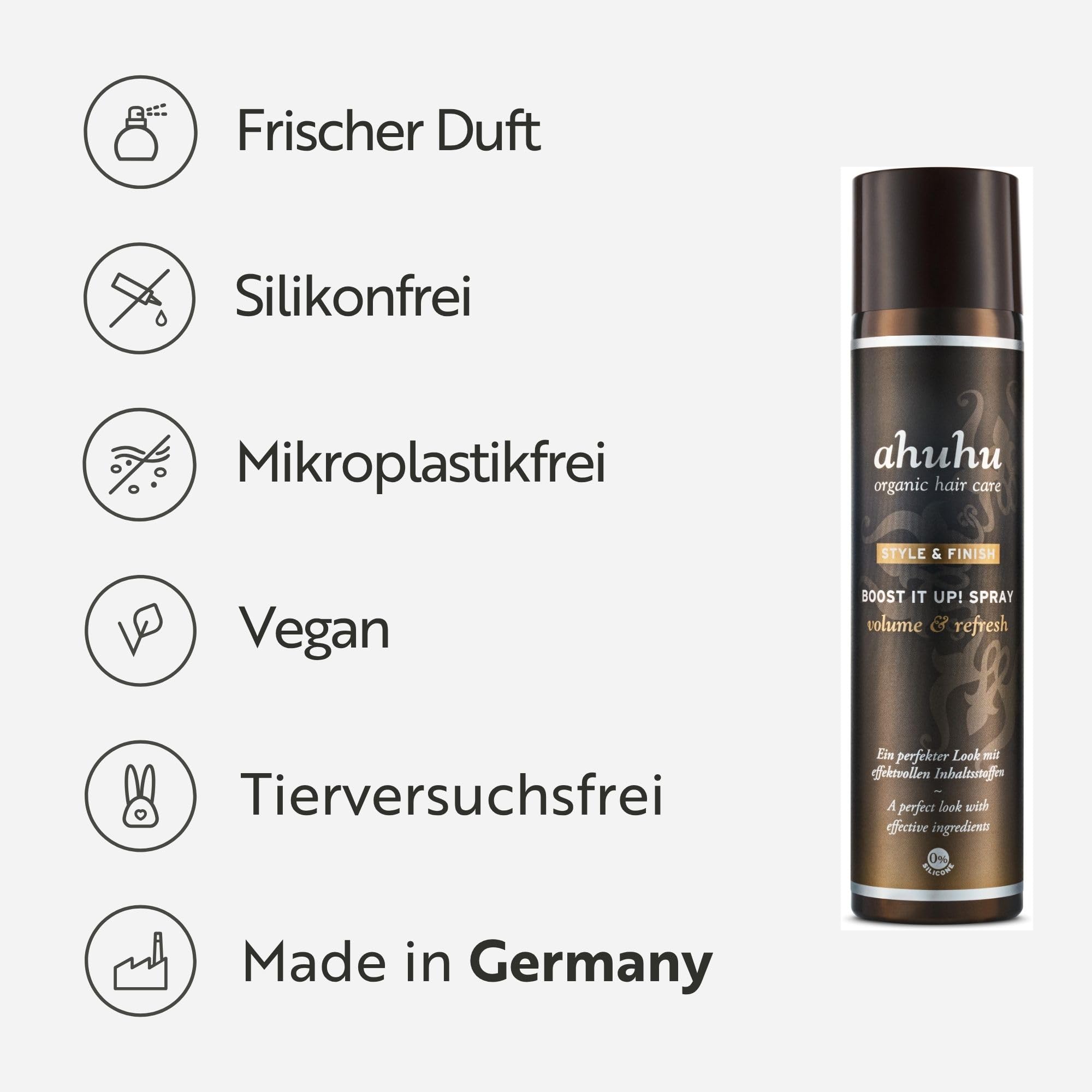ahuhu Style & Finish Trockenshampoo Boost it up! Spray volume & (300ml) | silikonfreies Trockenshampoo & Volumenspray in Einem, keine weißen Rückstände