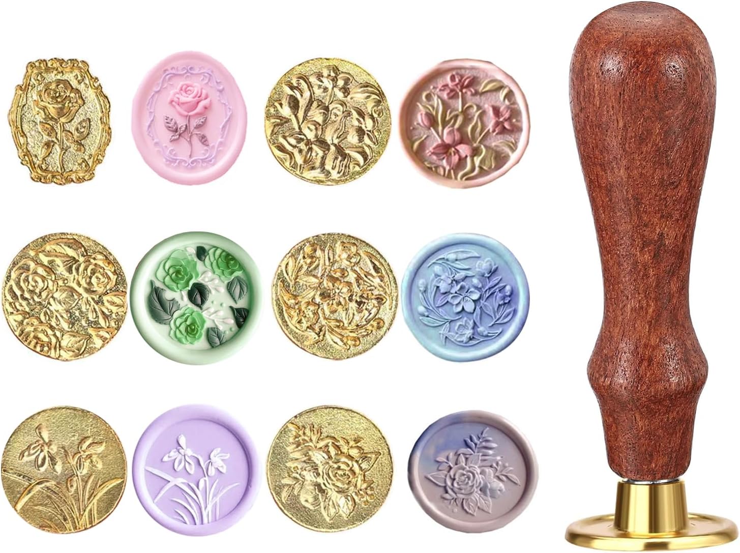 7Pcs Vintage Flower Wax Seal Stamp Kit Rose Tulip Orchid Camellia Flower Stamp Heads with Wooden Handle Wax Seal Kit Floral Stamps for Crafting Envelope Sealer Wedding Invitations Letter Sealing Set
