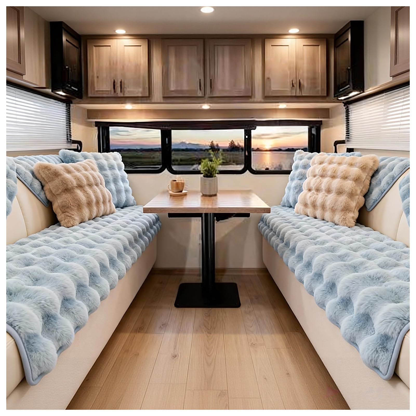 ZGDDPZA Caravan Seat Cover Thick Plush, Non-Slip Sofa Slipcover for Camper Motorhome Warm RV Dinette Cushion Covers Bench Seat Protector Soft Couch Cover for Travel and Living (Blue,110 * 180cm)