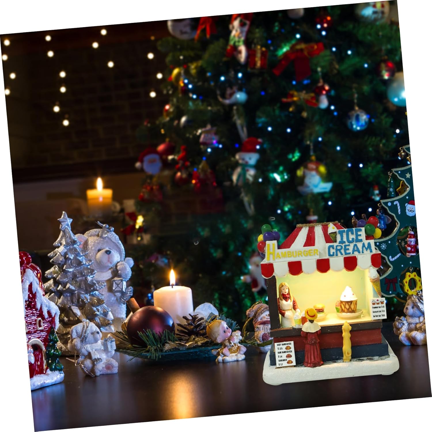 Christmas Resin Villa Led Lights Decorative Snowy House Ornament for Holiday Desktop Display Chic Xmas Home Decor for Festive Occasions