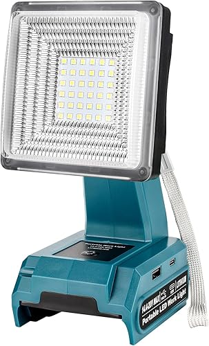 Luz de trabajo LED inalámbrica para batería Makita LXT de 18 V, reflector LED de 25 W con puertos de carga rápida USB-A y USB-C 2.1A para lugar de
