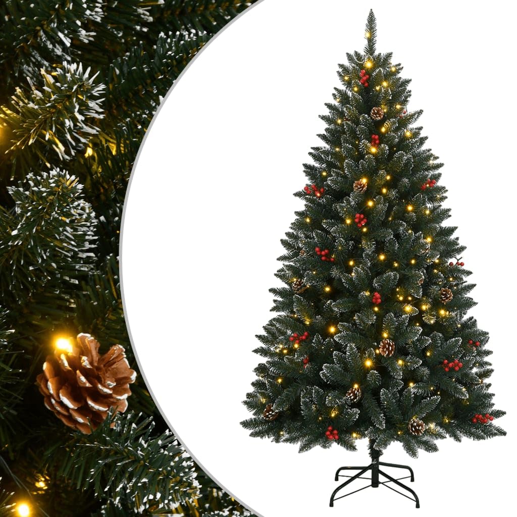vidaXL Artificial Christmas Tree - 150 LEDs, Green/White, 120 cm - Realistic PVC House Decor with Hinged Branches