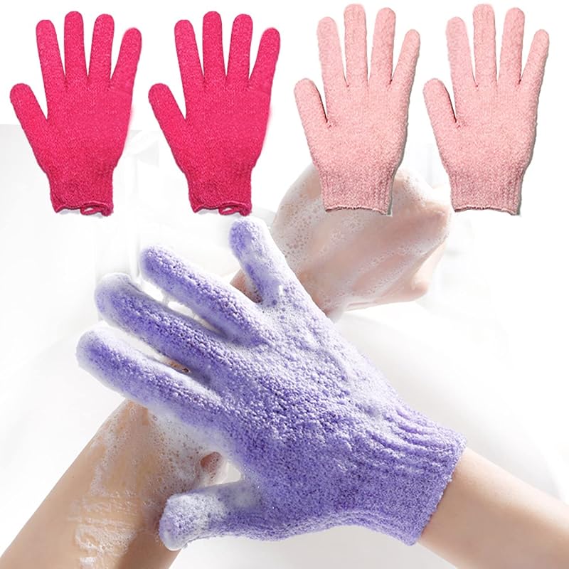 Luva esfoliante para banho yeyimei com cordão, dupla face, rosa e vermelha, pacote com 2