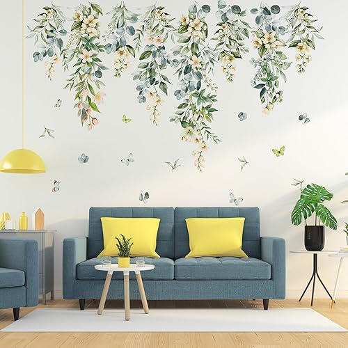 Miniatura 7 de Calcomanías de pared de plantas verdes, calcomanías de pared florales de primavera, calcomanías de pared de hojas verdes, calcomanías de pared de