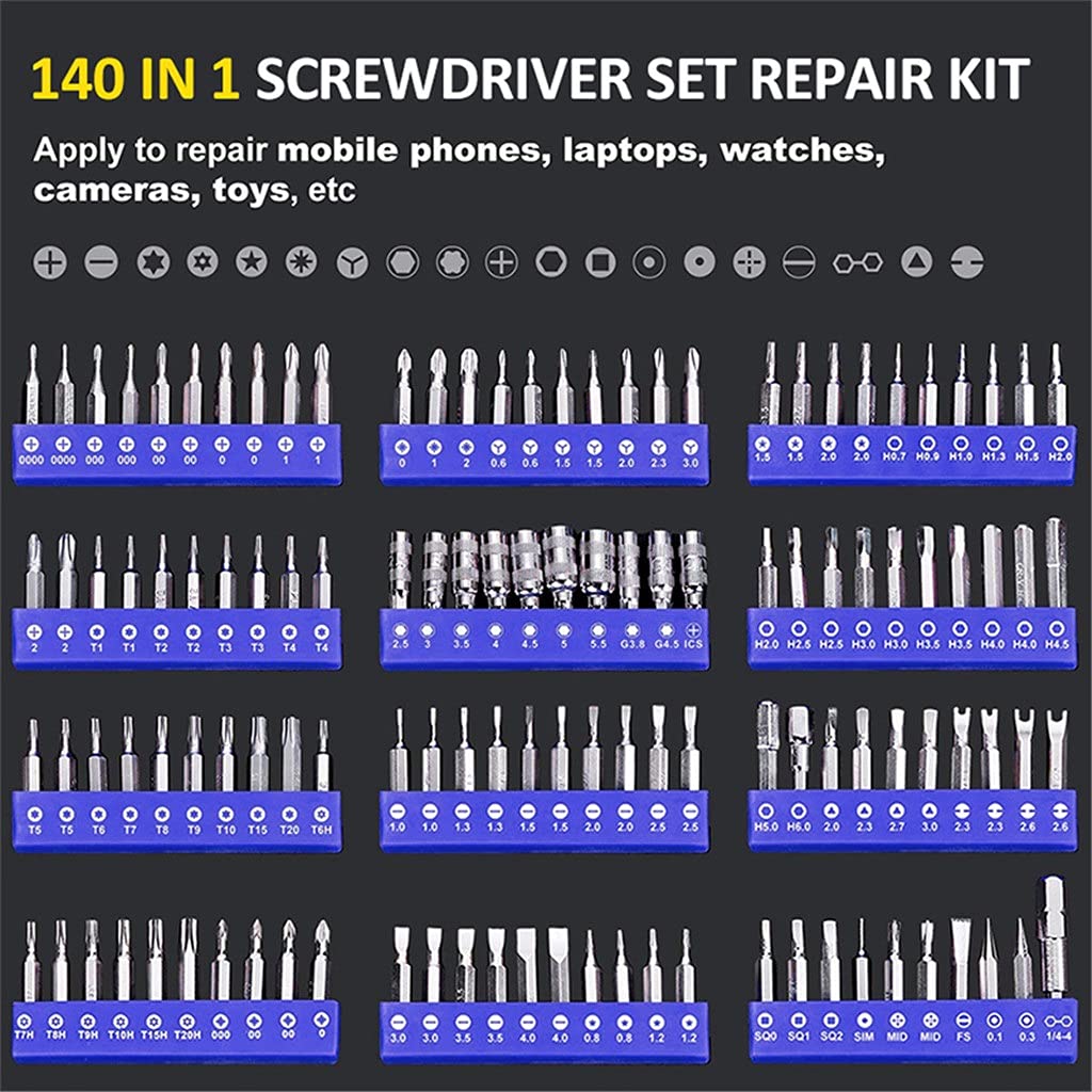 Juego de Destornilladores de precisión 140 en 1 CR-V Destornillador bits Destornillador Hexagonal Torx magnético bits Kit de Herramientas de reparación electrónica
