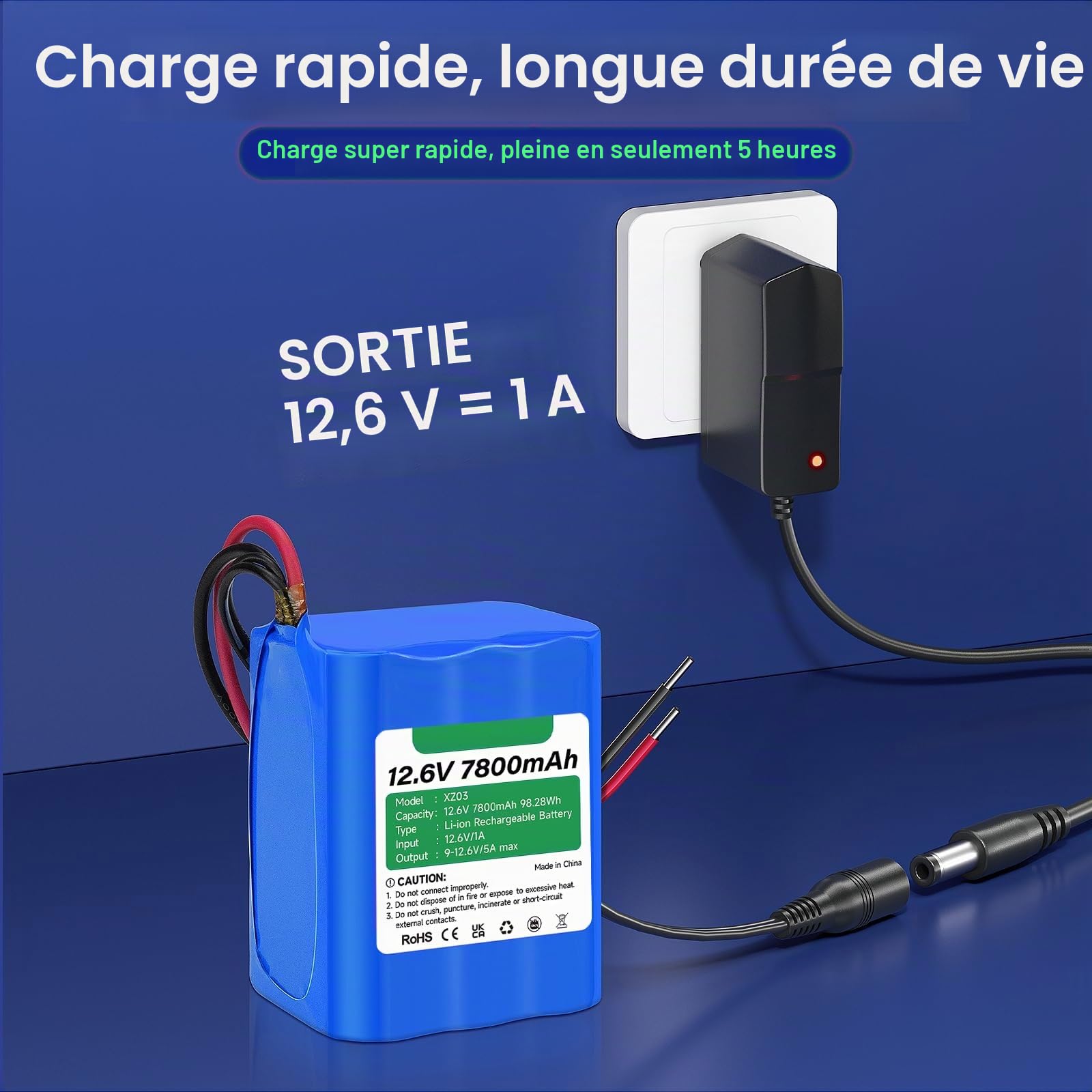 CITYORK Batterie Lithium-ION Rechargeable 12,6 V 7800 mAh pour Lampes solaires de Rue, caméras de vidéosurveillance, caméscopes, lecteurs MP3, Bandes LED et Plus Encore