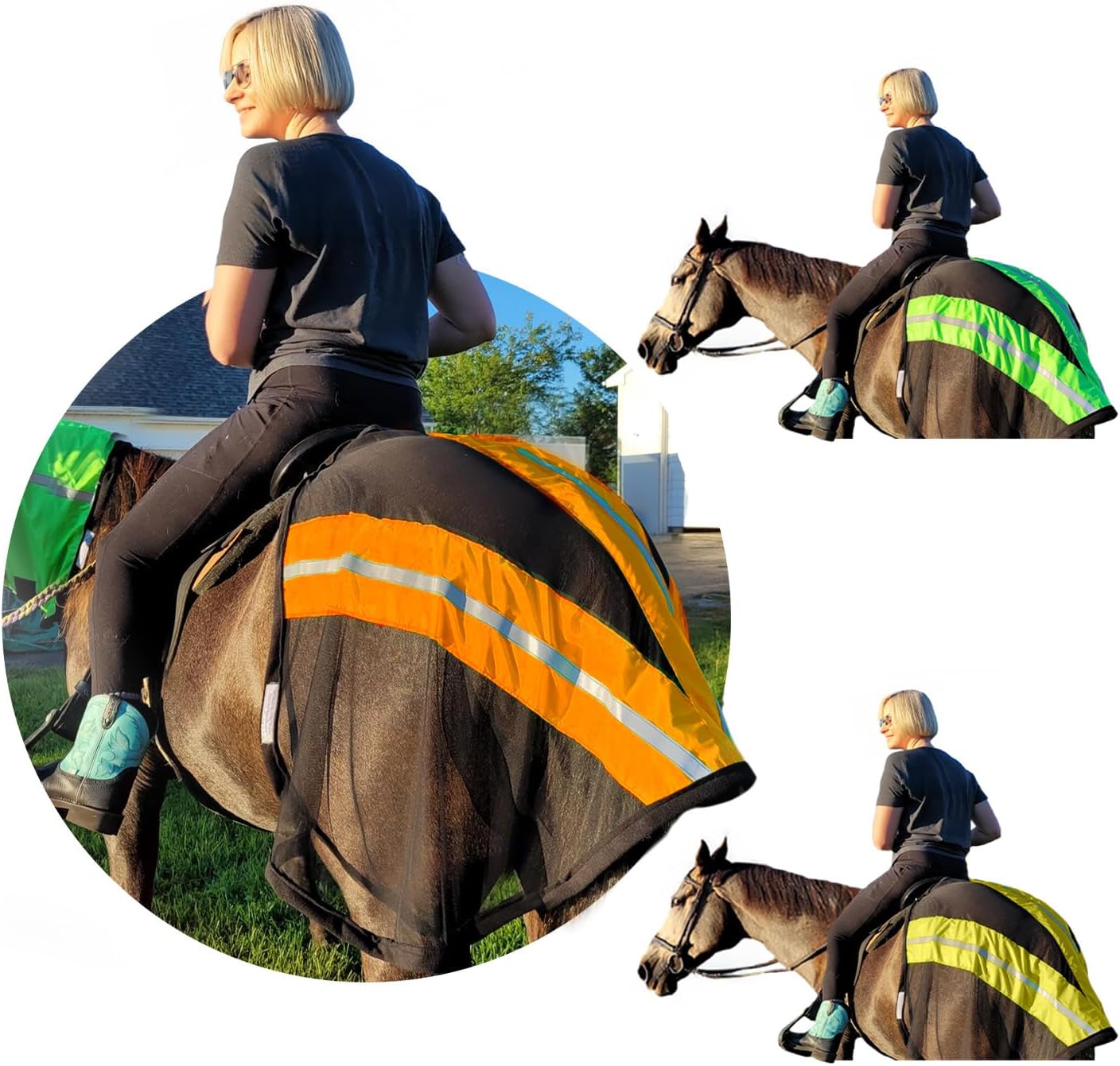 Reflective Horse Blanket Mesh Safety Shield (Hunter Orange) Made in USA with Soft Fleece Trim, High Visibility Equestrian Reflective Gear, Ideal for Hunting Season, Road Horse Riding, Safety Mesh