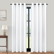 2 Panels Plain White Semi Blackout Curtains 84 Inches Long,Grommet No Non Black Out Privacy Keep Heat Fabric Darkening Thermal Window Coverings Drapes for Living Room Bedroom,84 Length Pair Set