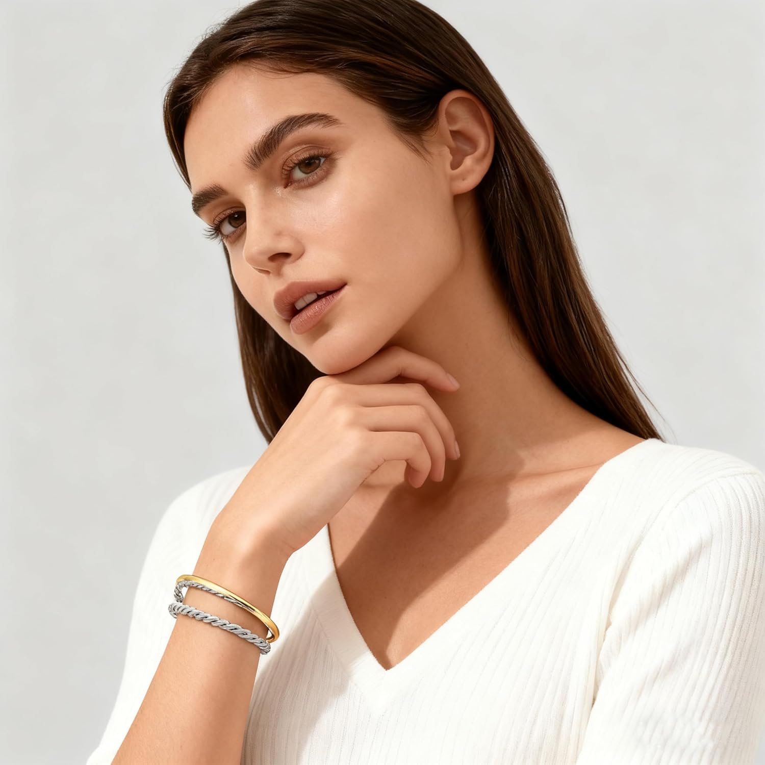 Two-Tone Twisted Rope Cuff Bracelet for Women, Gold & Silver Tone Mixed Metal Open Bangle Bracelet, Statement Chunky Bracelet - Image 3