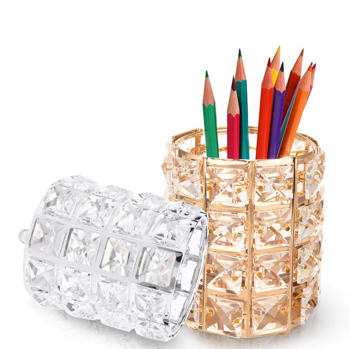 Porte-Crayons Tasse de Crayon Pot à Crayons Porte-Stylo pour Maison Organise pour Pournitures de Bureau Porte-Crayons pour Enfant en Métal en Cristal D'or
