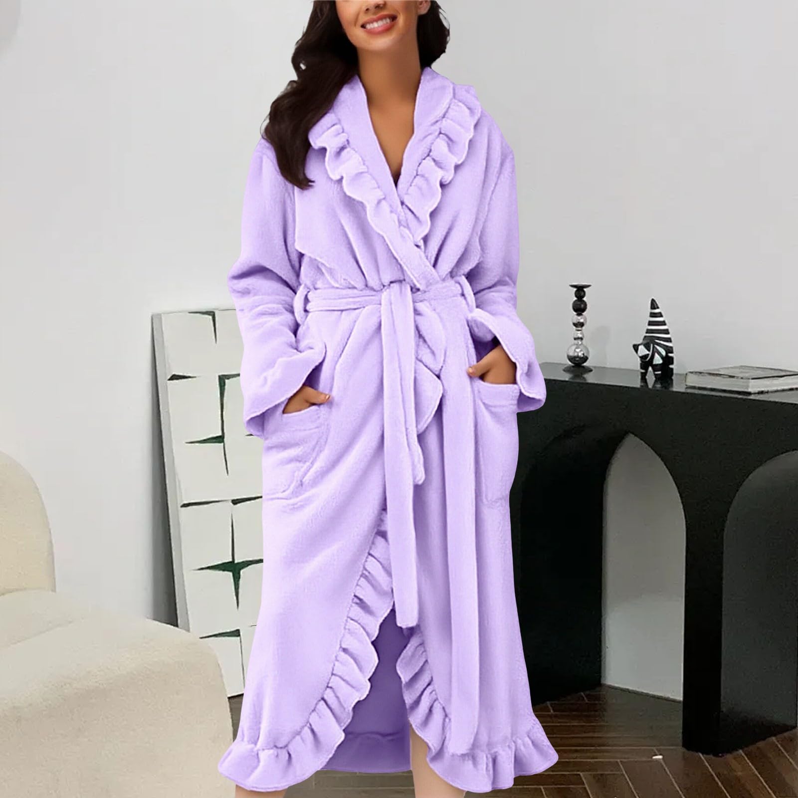 Bata de baño de felpa con capucha para mujer, bata de baño de manga larga, bata de baño gruesa y suave, talla grande, abrigo cálido de invierno, bata de forro polar rosa esponjosa