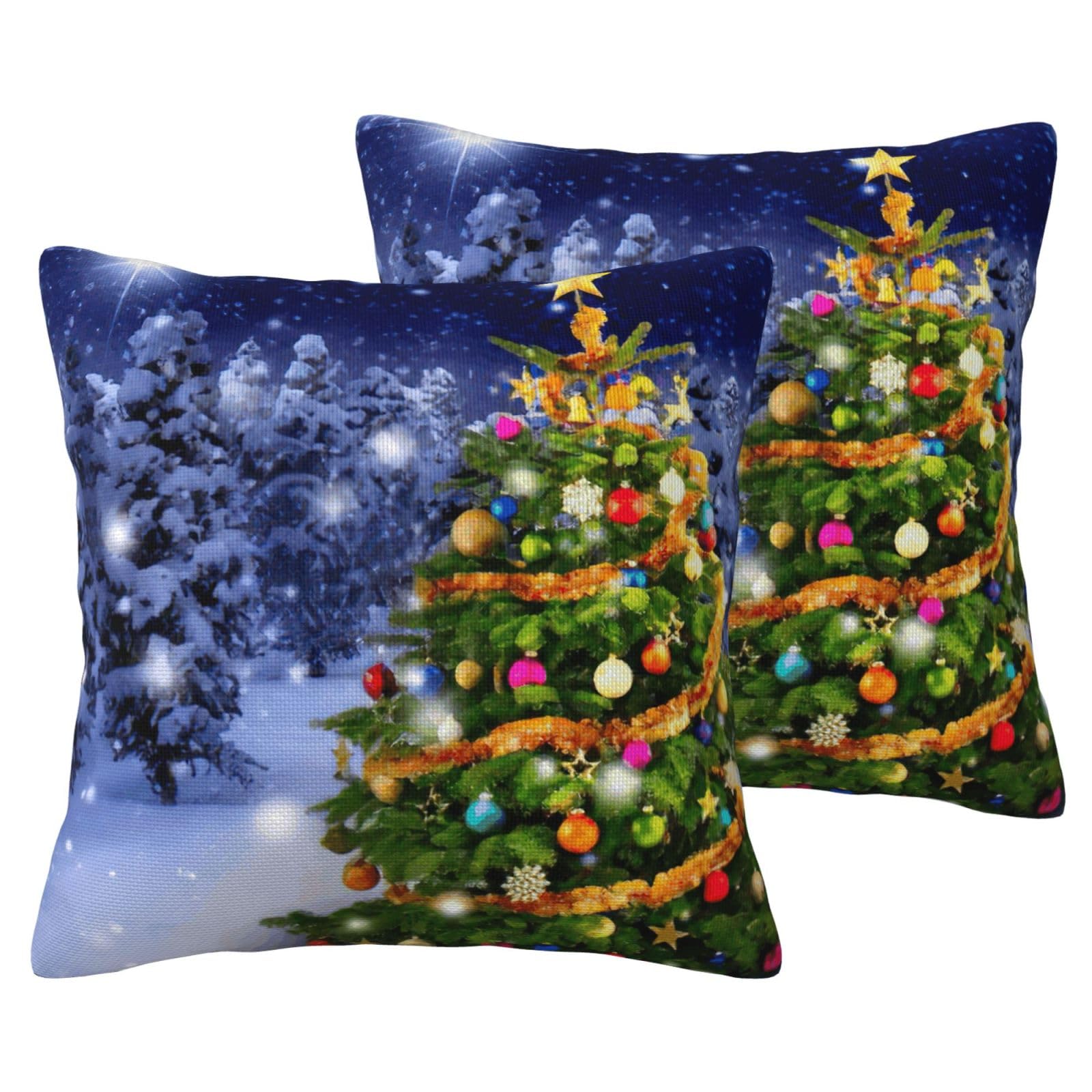 Taies d'oreiller imitation lin sapin de Noël pour un salon cocooning