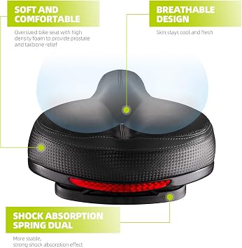 Bike Seat, Most Comfortable Bicycle Seat Dual Shock Absorbing Memory Foam Waterproof Bicycle Saddle Bike Seat Replacement with Refective Tape