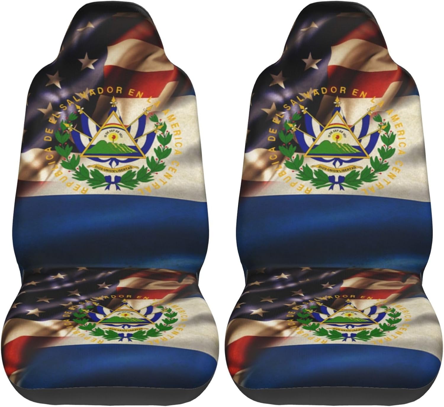 Combined El Salvador and USA Flag Car Seat Covers Front Seats-Universal Automotive Seat Covers Full Set of 2 Pcs,Fits Most Cars SUV and Truck
