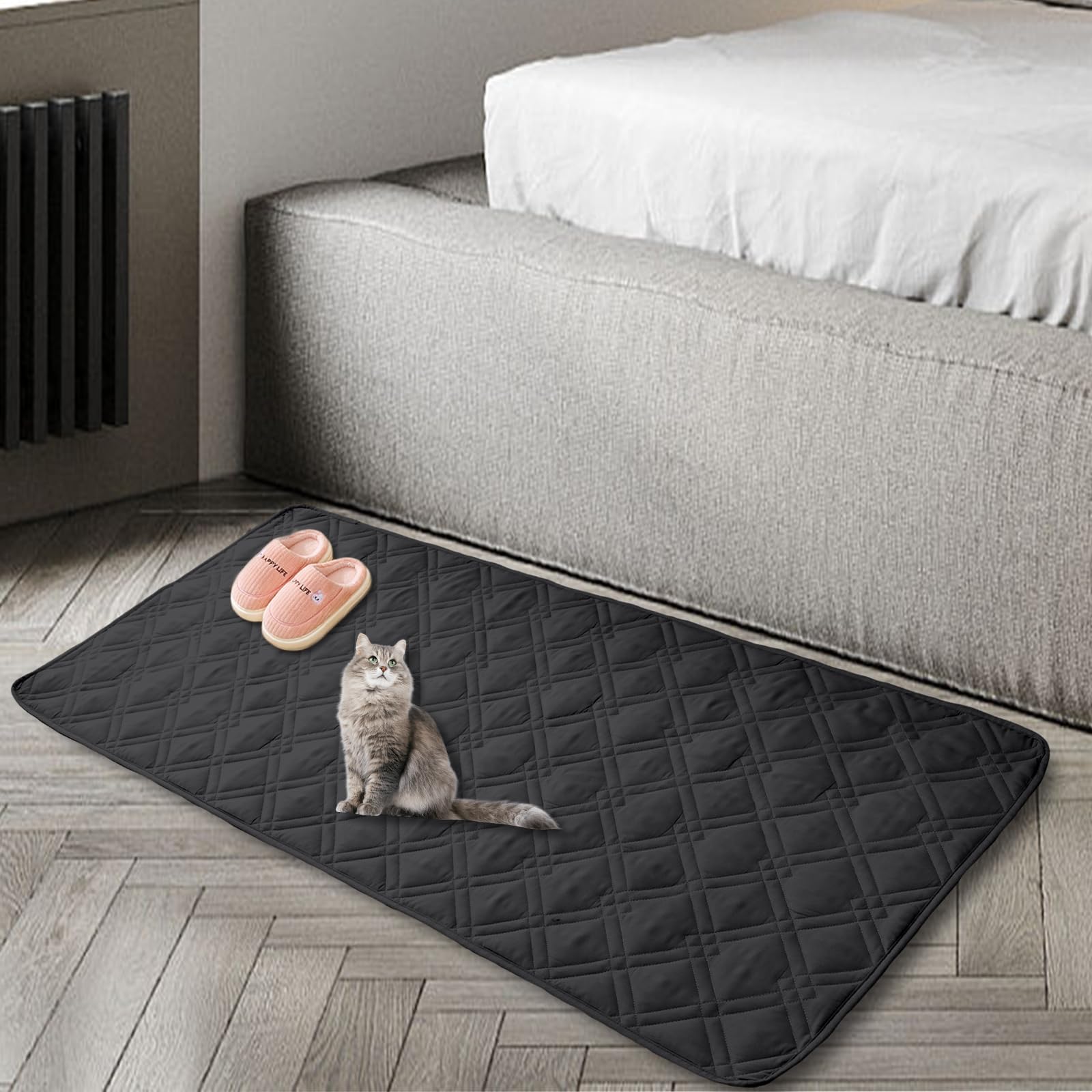 Matelas Imperméable pour Chien Chat,Plaid Chien,Couverture Chien,Canapé pour Chien,Housse de canapé antidérapante,Tapis de Protection Lavable,Housse Siege Voiture (208x208cm,Noir)