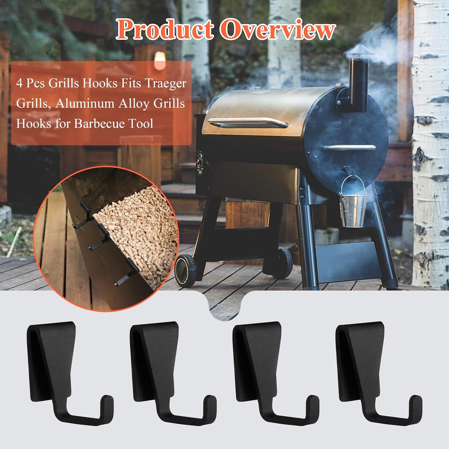 4 Pcs Grills Hooks Fit for Traeger Grills, Grills Hooks for Barbecue Tool