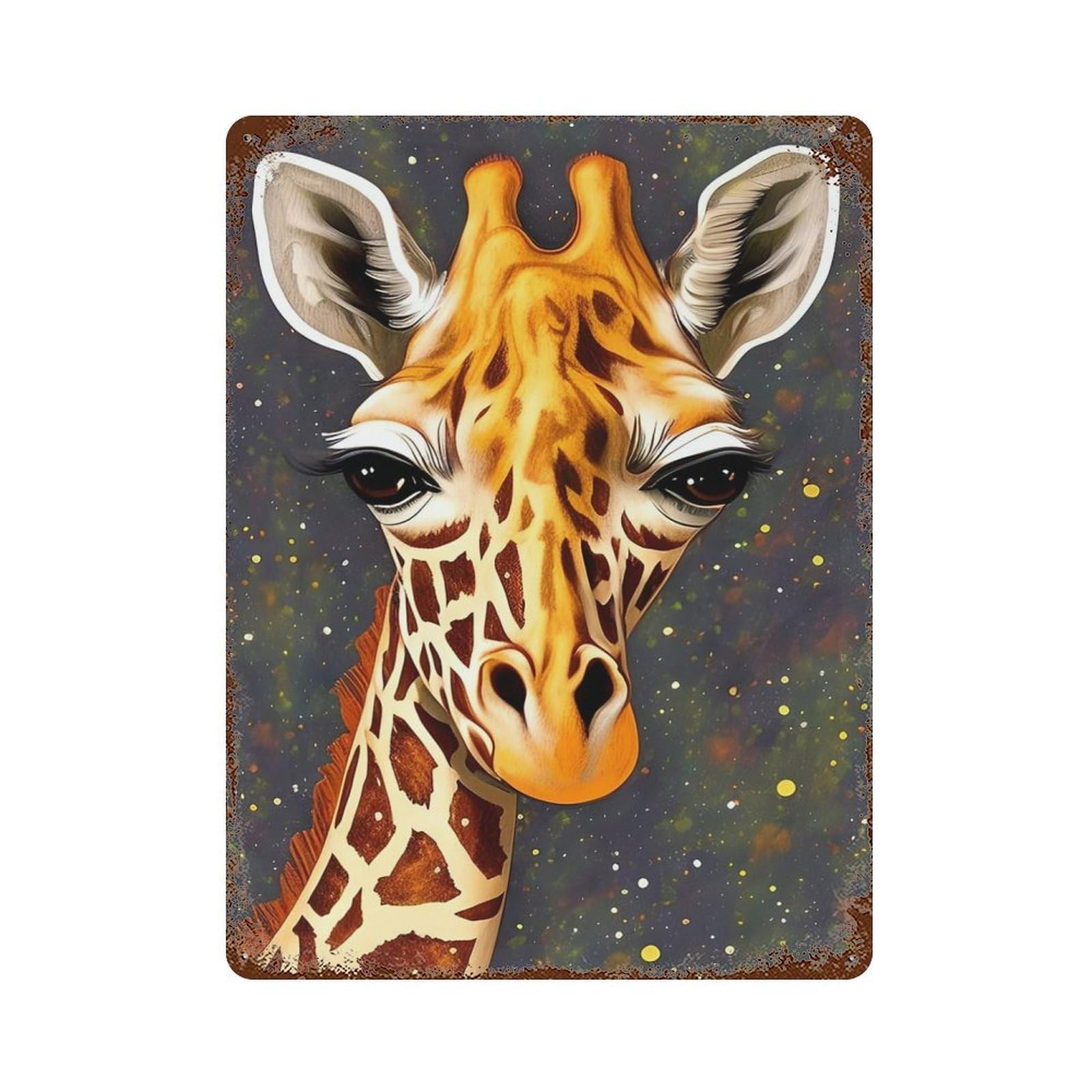 Vintage Rust Metal Sign with Giraffe Animal Portrait Design 15.7"x11.8", for Shed, Workshop And Garage Wall Decor, Classic Wall Plaque