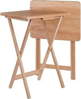 Winsome Alex 2-Pack Foldable Snack Tables - Solid Wood TV Trays for Living Room, Patio, 26" Natural Finish