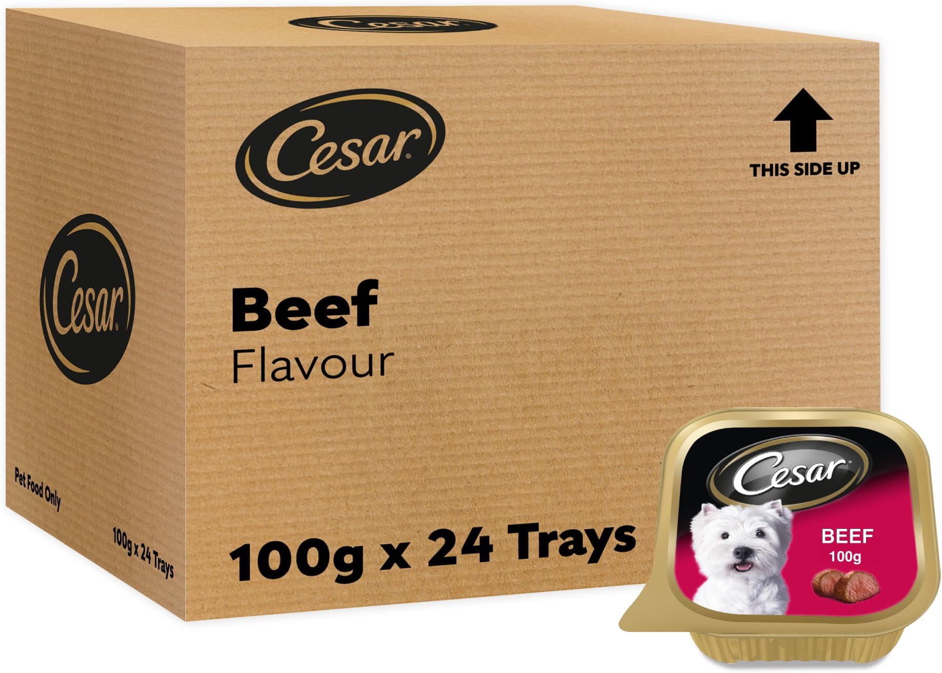 Dog Food, Beef Dog Wet Food, Tray of 24x100g, Formulated Without Grains, Complete and Balanced Dog Nutrition