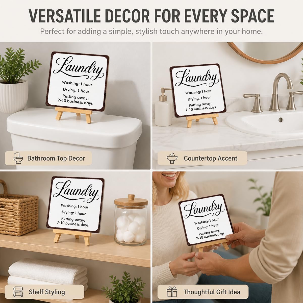 Laundry Room Desk Decor, Laundry Rules Wooden Desk Sign With Stand image 5