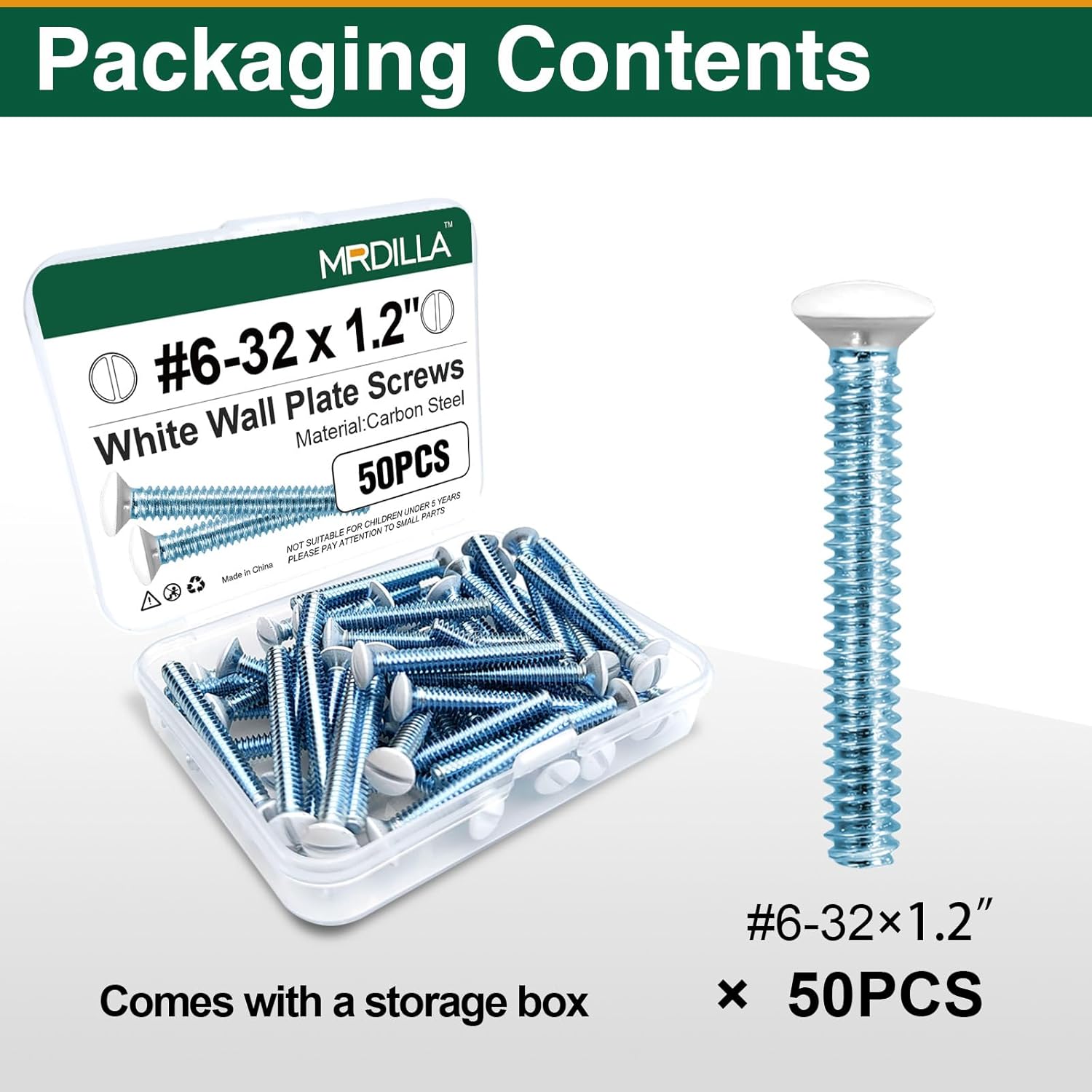 50 Pcs White Wall Plate Screws, #6-32 Outlet Cover Screws 1-1/4" Long, Ideal for Switch and Socket Covers