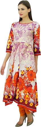 Bimba Women Cotton Kurta Designer Kurti Floral Print Asymmetrial Hem Summer Tunic Dress