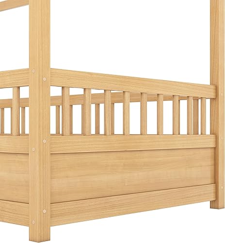 Miniatura 117 de Bellemave Cama Montessori de madera con valla y techo para niños, marco de cama individual para niños, niñas (individual, blanco)