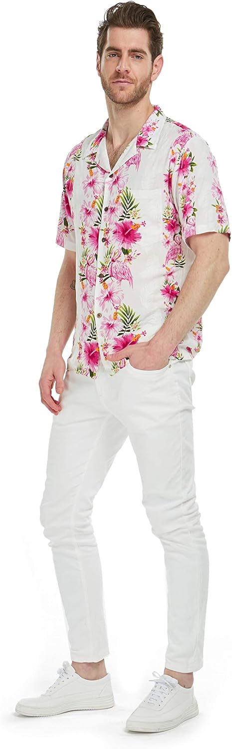 Matchable Family Hawaiian Luau Men Women Girl Boy Clothes in Pink Hibiscus Vine White - Image 5