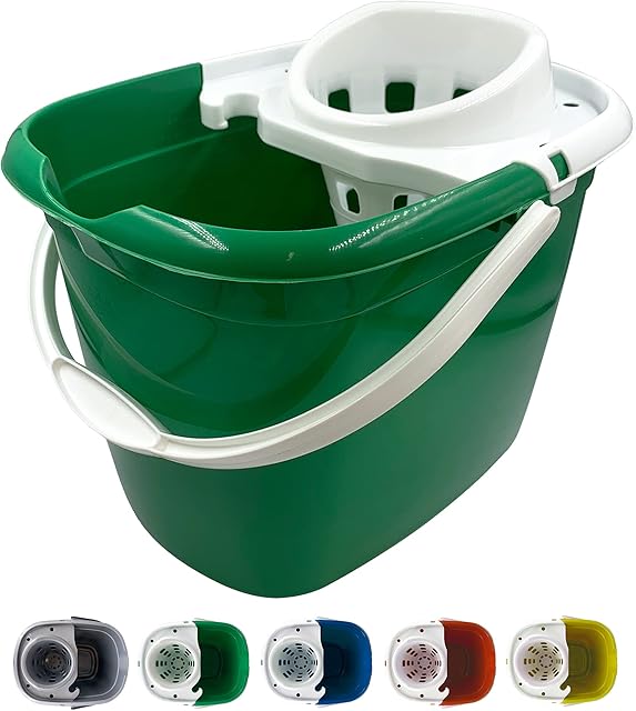 Colour Coded Mop Buckets  12L Mop Bucket with Wringer and Easy Carry Handle for Domestic and Commercial Cleaning (Green)
