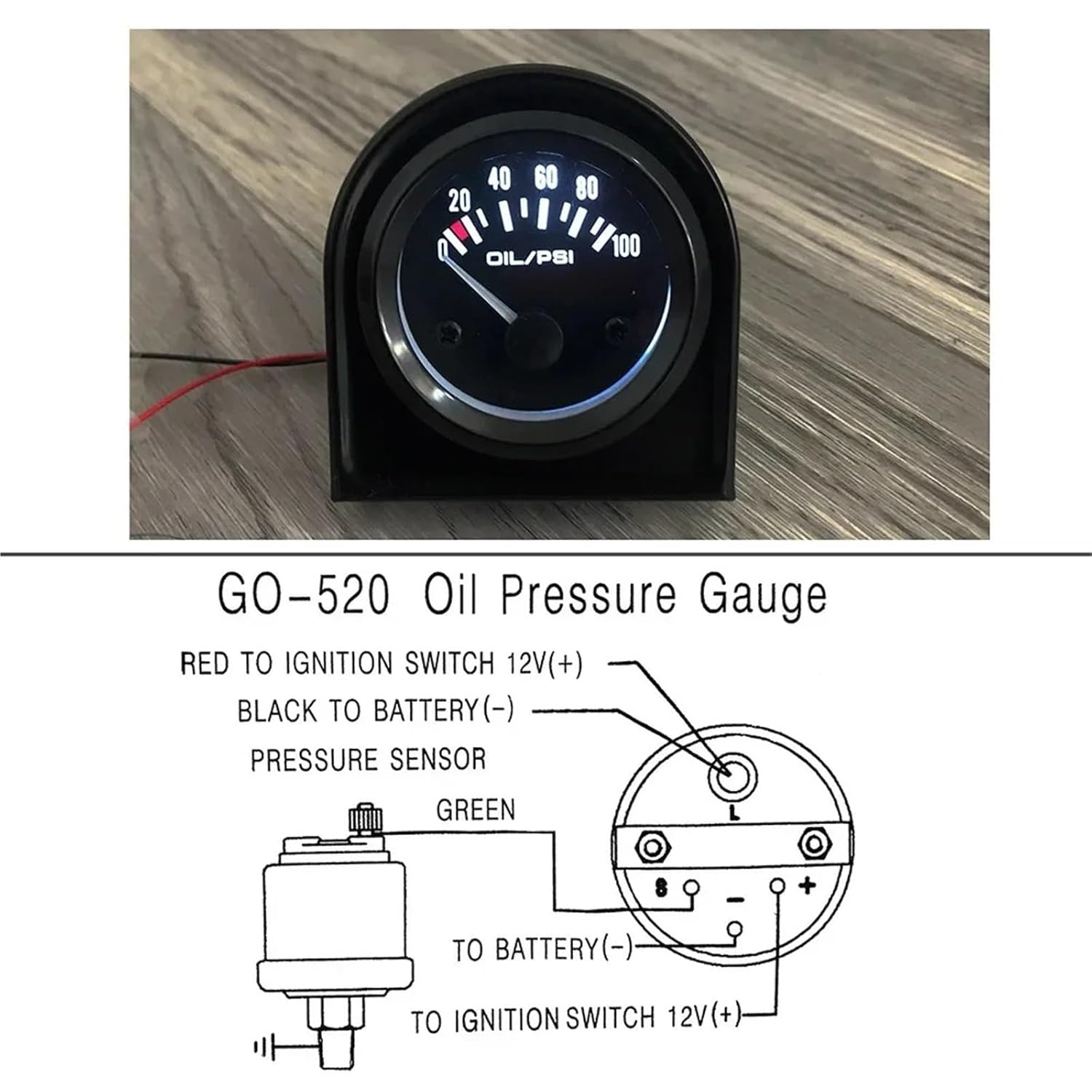 12V Black Dial 52mm 2 Inch Water Temperature Gauge/Oil Pressure Gauge Meter Kit with Sensor Instrument Rack 100 PSI(Water Temp Gauge)