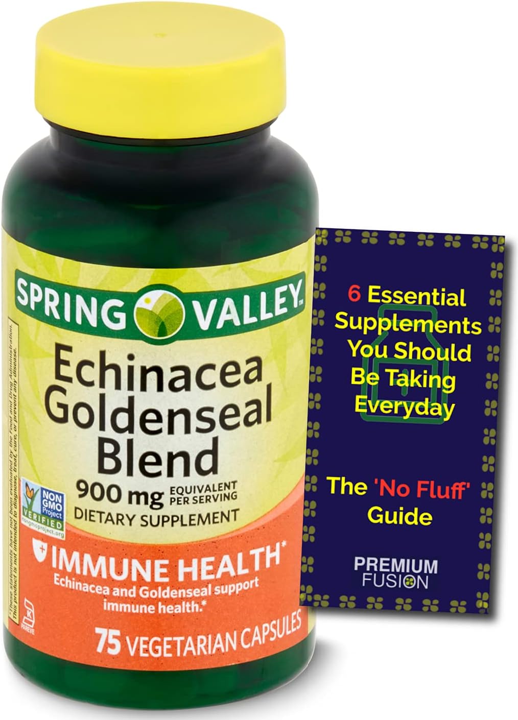 Echinacea Goldenseal Blend Capsules, 900 mg, 75 Ct to Boost Immunity Bundle w/ 'No Fluff' Supplement Guide©