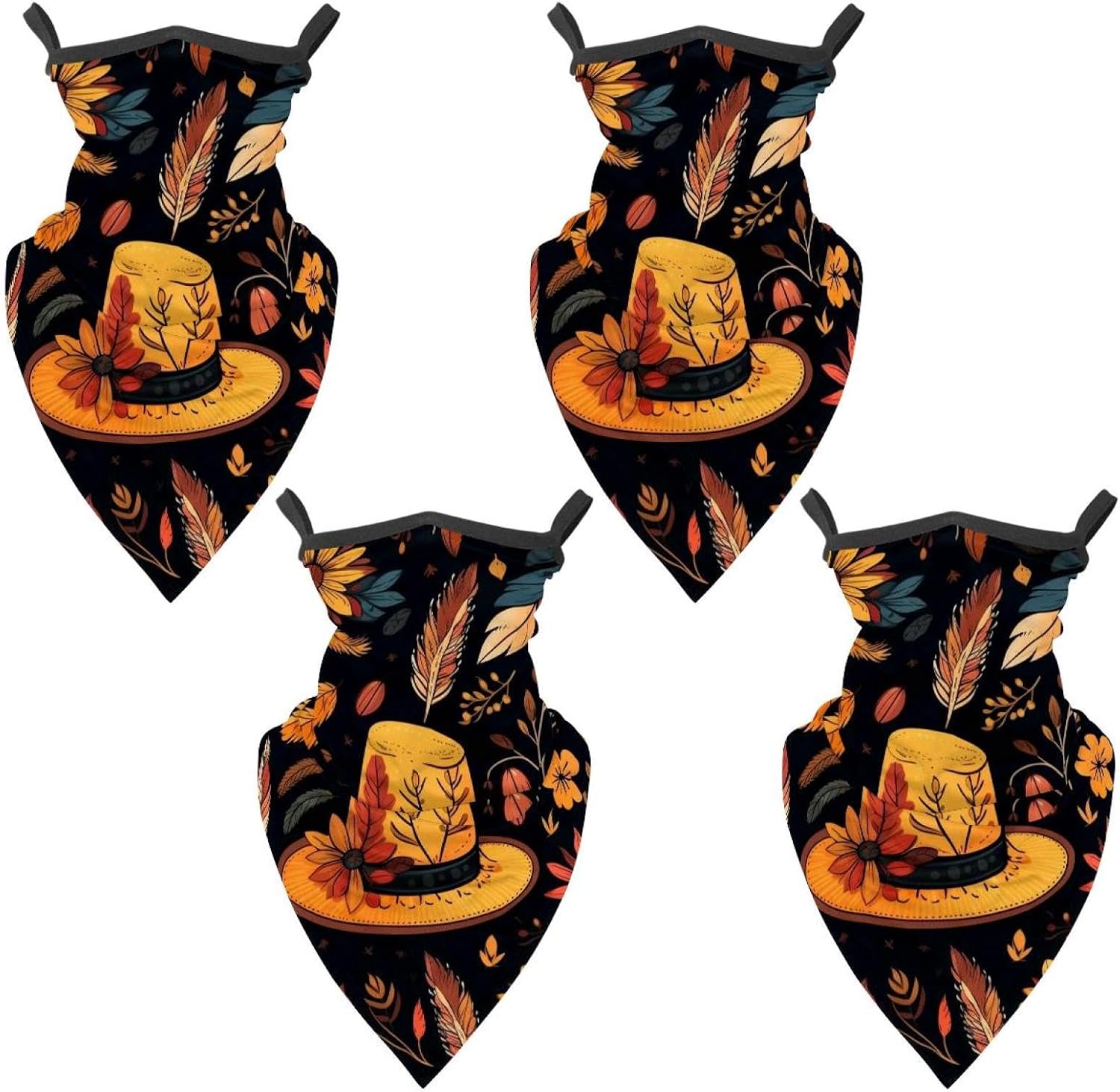 4 Pack Thanksgiving Hat Neck Gaiter Face Scarf Cover Sun Protection Balaclava Cloth Bandanas with Ear Loops