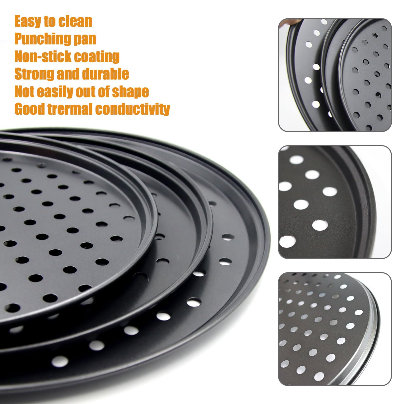 Handook Pizzablech für Ofen, Antihaft-Pizza-Pfanne, Karbonstahl, Pizza-Pfanne mit Löchern, Pizza-Backform für Backofen, Backzubehör, für Zuhause, Backen, Küche, Backofen, Restaurant (22,9 cm & 25,4 cm