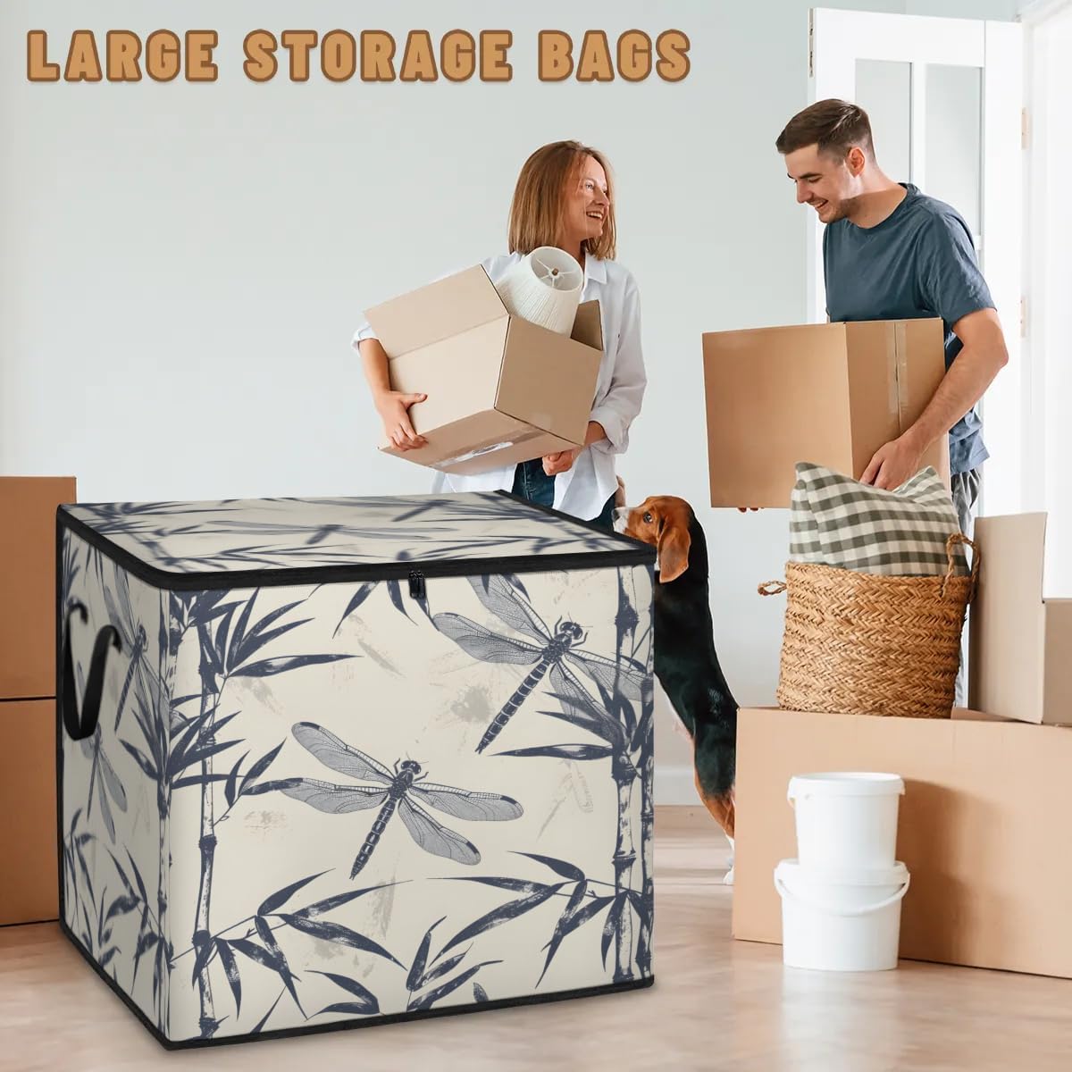 Honeybaby 214L Extra Large Comforter Storage Bag Plant Dragonfly Storage Totes with Lids Waterproof Closet Organizer Folding Blanket Storage Bags for Clothes Bedding Pillows