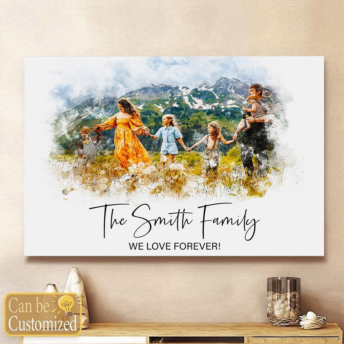Amazon.com: Personalized Family Portrait from Photo, Custom Watercolor ...