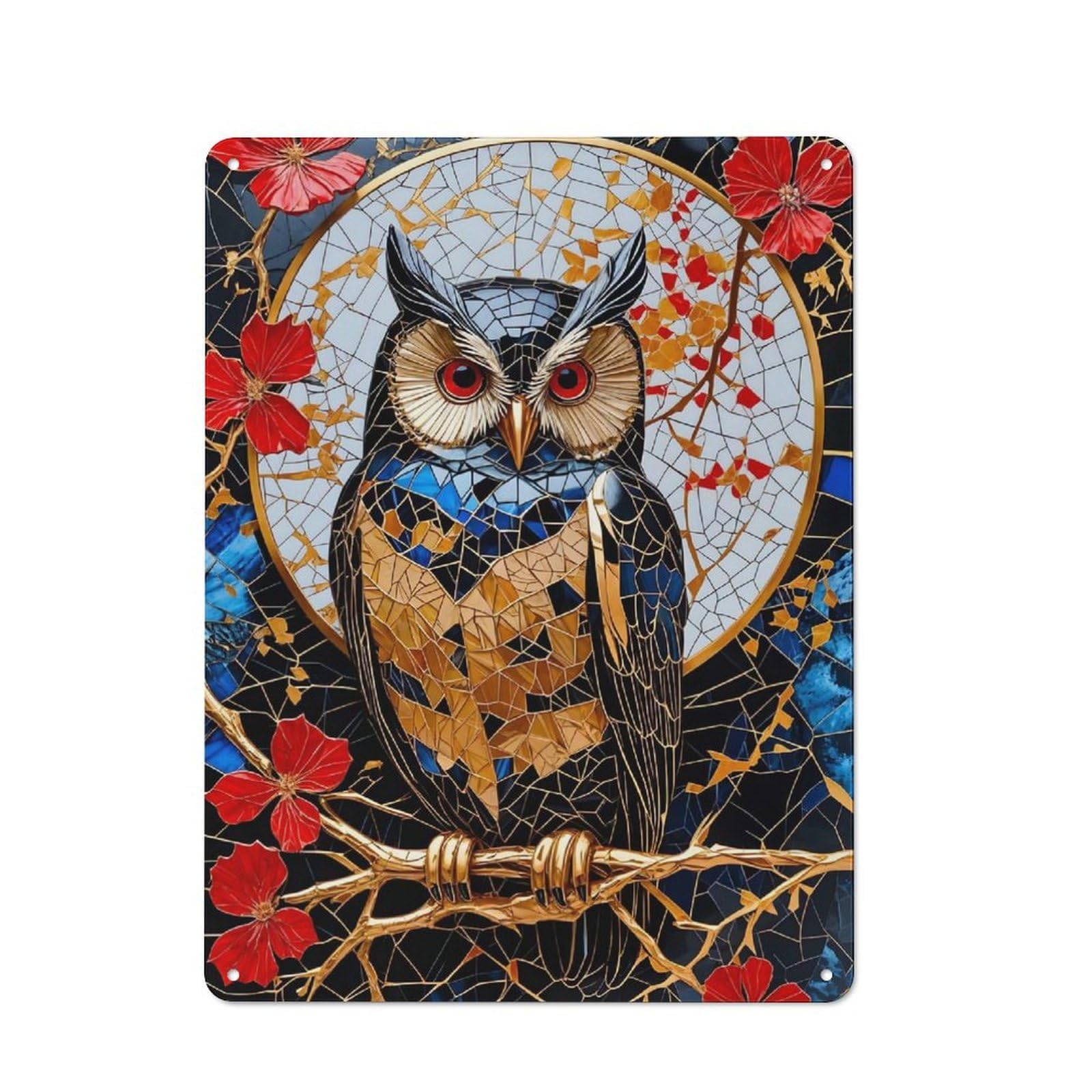 Junmoney Owl Kintsugi Art Printed Metal Sign 40X30cm For Hobby Room Or Studio, For Creative Interior Collectors