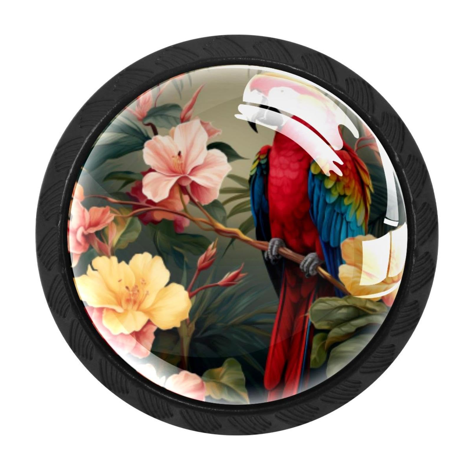 CHENZZZZ Parrot Drawer Knobs Pull Handle Crystal Glass Circle Shape Cabinet Drawer Pulls Cupboard Knobs with Screws for Kitchen Cupboard Dresser Wardrobe etc