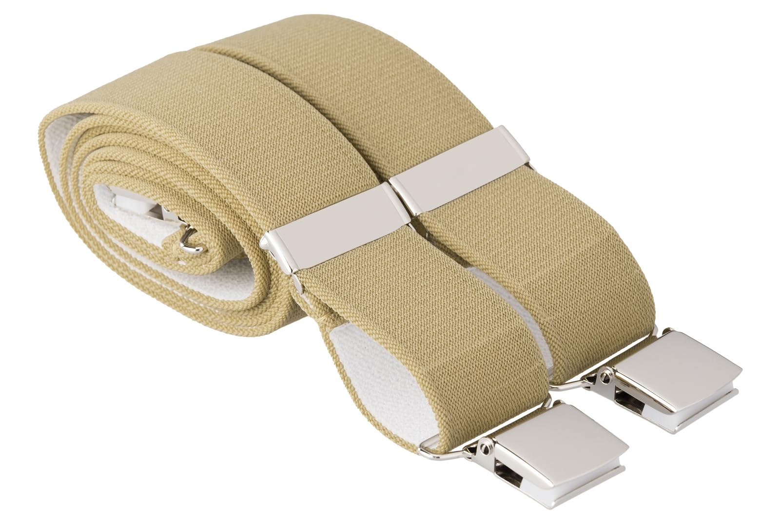 Gs Braces Men's Beige Heavy Duty Trouser Braces 35Mm Wide 4 Heavy Duty Strong Silver Clips 44 Inch Adjustable