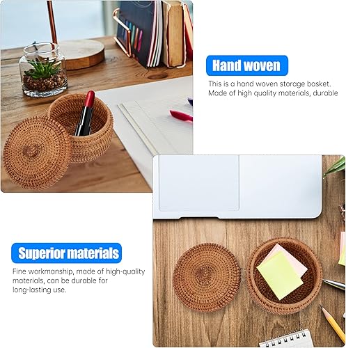 Miniatura 9 de FOMIYES Cesta redonda pequeña de mimbre con tapa, cesta de frutas tejida, cuencos de ratán para pan, bandeja de mimbre, cestas de almacenamiento,