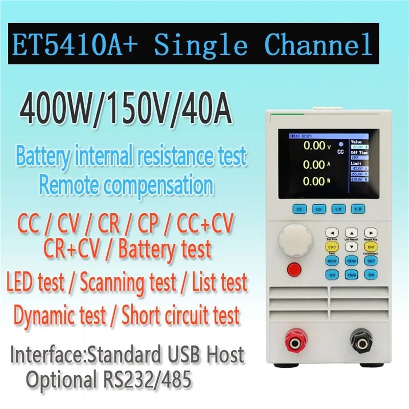 LCR-Messgeräte, Programmierbare elektronische DC-Last der Serie ET54A+, 150 V 40 A/500 V 15 A Schalt-DC-Netzteil, CC/CV/CR/CP-Stromquelle(150V 40A 400W)