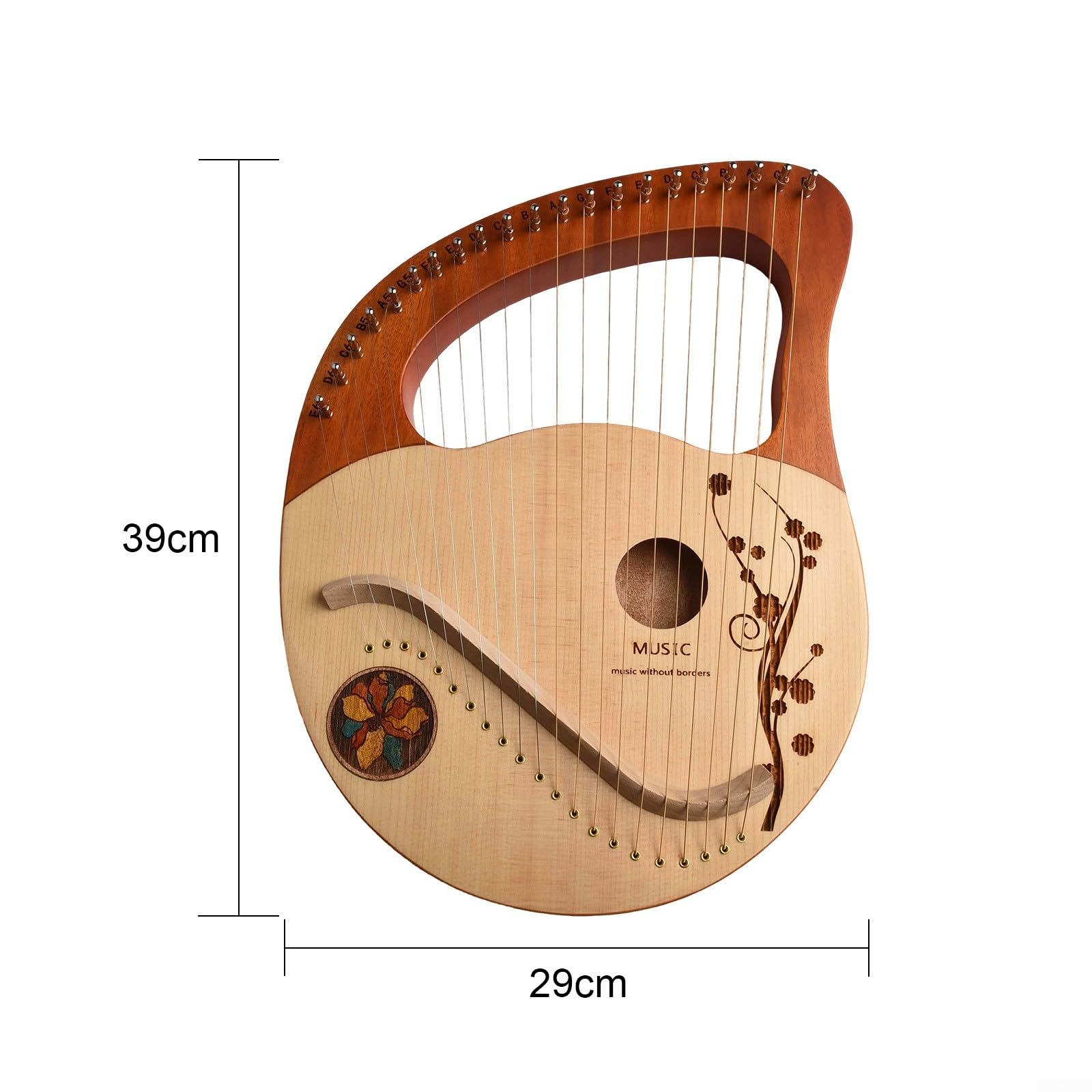 Arpa a 21 corde, in legno di mogano massiccio, con chiave per accordare, corde di ricambio e panno di pulizia, per principianti, adulti e bambini, musica del mondo popolare