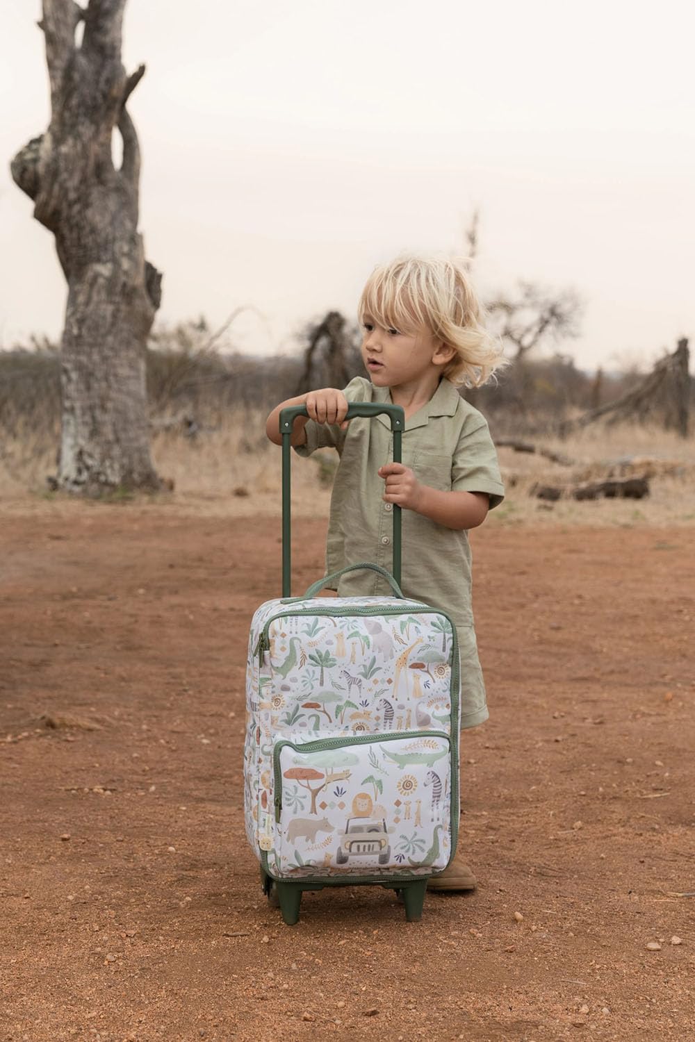 Little Dutch Kinderkoffer - Trolley - Reisekoffer - mit Teleskopstange und Rollen - Handgepäck - für Kinder Jungen und Mädchen - Unisex - Safari Friends - grün/weiß