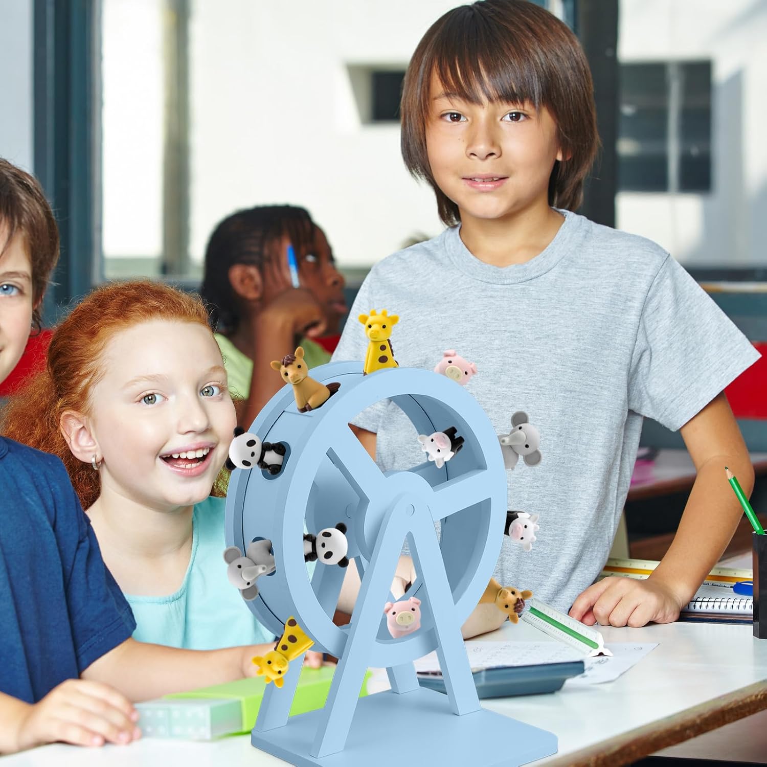 Pinkunn Ferris Wheel Shelf Compatible with Tonies 360° Magnetic Floating Shelves Wooden Magnetic Shelf Compatible with Tonie Box and Figures Storage Hold 50-70 Character for Room Decor(Sky Blue)