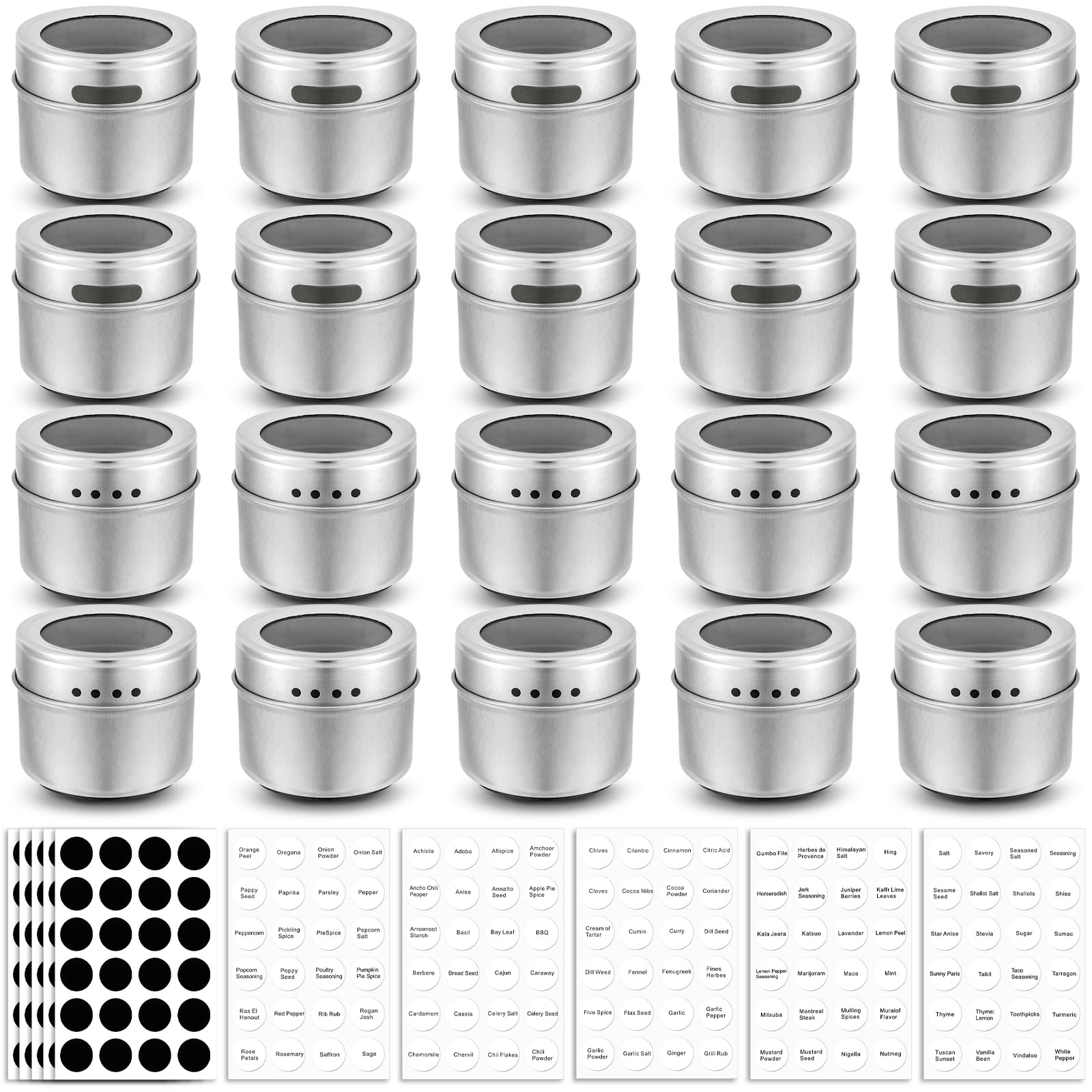 Photo 1 of Bekith 20 Pack Magnetic Spice Jars, Magnetic Spice Containers for Refrigerator, Seasoning Tins with Clear Top Lid, 240 PVC Spice Label Set