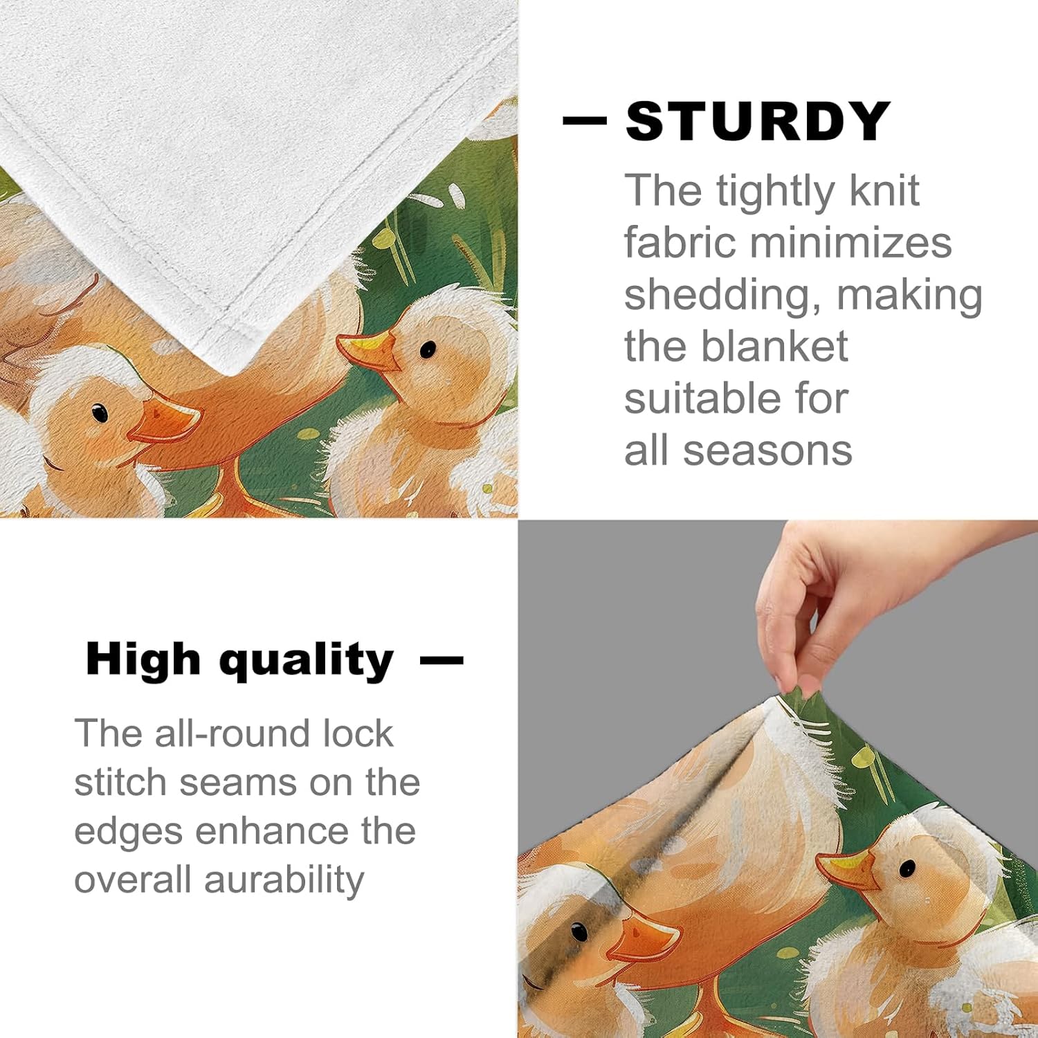 Cute Cartoon Duck Blanket for Women Girls Boys, Flannel Blankets Gifts, Playful Animal and Flower Throw for Sofa Couch Bed Living Room, Soft Warm Cozy Home Cabin Decor 50" x 40"