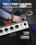 STRICH 2 x 5 W Mini Guitar Amp - Portable, Rechargeable Electric Guitar Practice Amplifier with Clean & Drive Channels, 1/8 Headphone Output for Beginner, Black