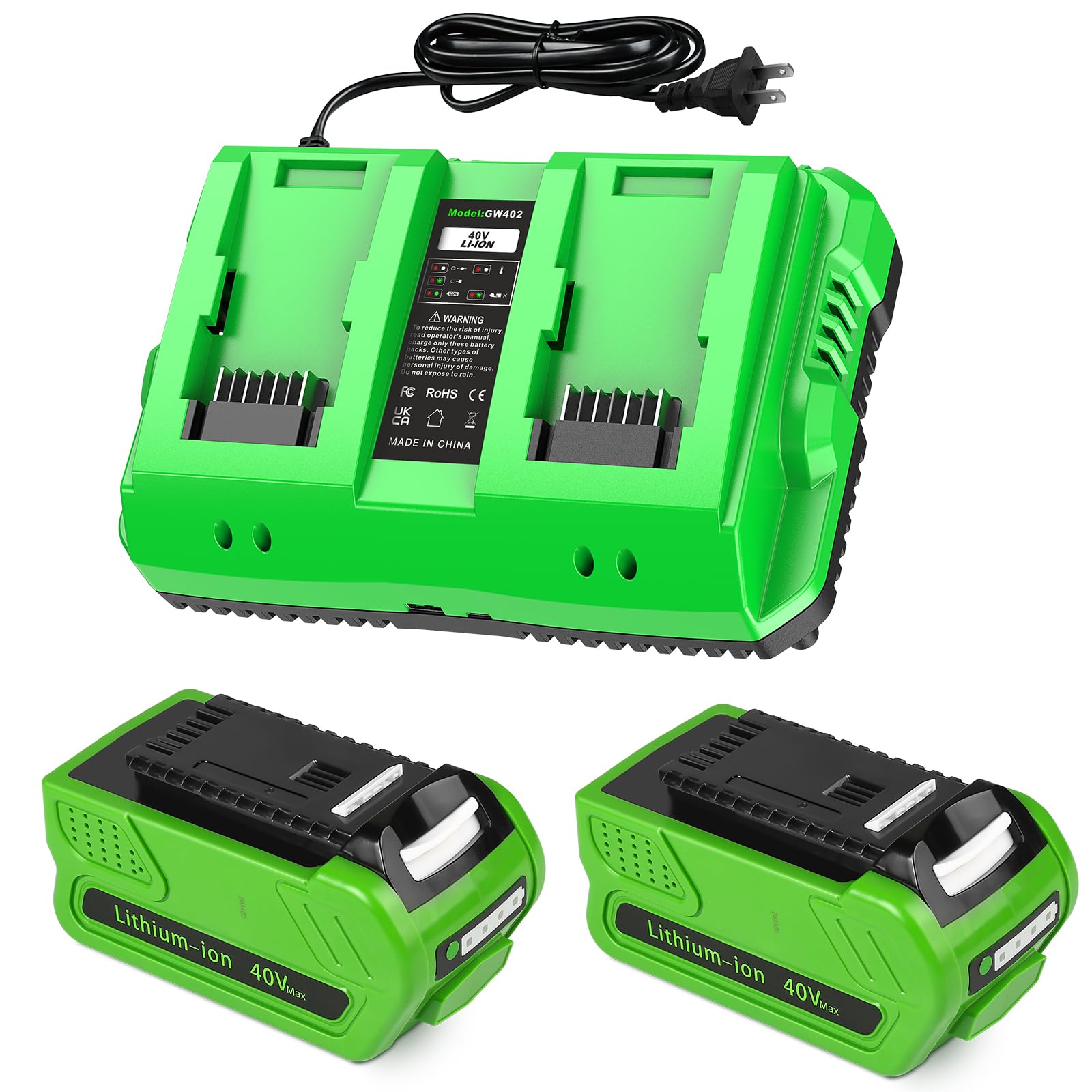 Photo 1 of Amityke 2-Pack 40V 4.0Ah Battery Replacement for Greenworks 40V Battery and Charger Kit (Dual-Port Charger with USB Port)?Compatible with Greenworks 40 Volt G-MAX Cordless Power Tools